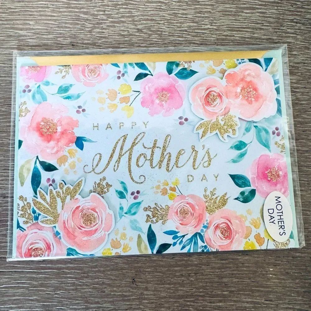 Lady Jayne Mother’s Day Floral Gold Glitter Embellished Premium Greeting Card